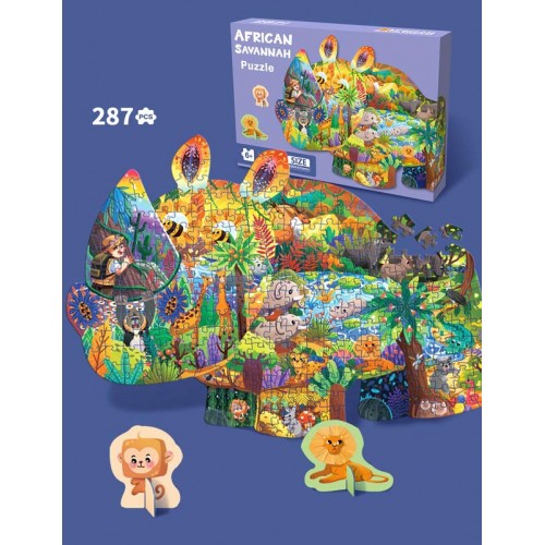 Zestaw Puzzli Safari 287 el. z 2 kartonowymi zwierzątkami dla dzieci 6+