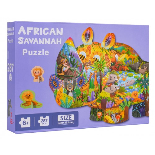 Zestaw Puzzli Safari 287 el. z 2 kartonowymi zwierzątkami dla dzieci 6+