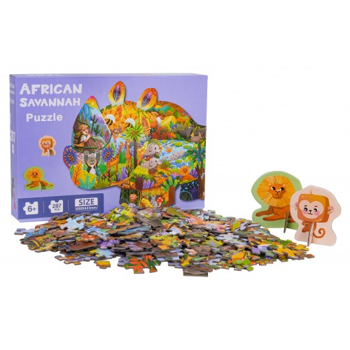 Zestaw Puzzli Safari 287 el. z 2 kartonowymi zwierzątkami dla dzieci 6+