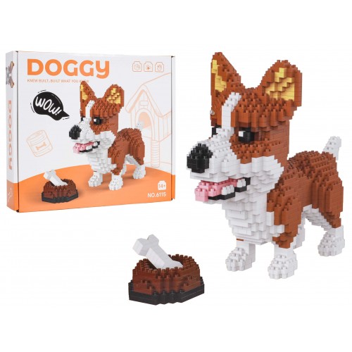 Zestaw klocków konstrukcyjnych 1200 el. Welsh Corgi z miską i kością dla nastolatków 14+ i dorosłych