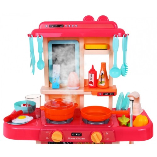 Różowa Kuchnia dla dzieci 3+ Interaktywny palnik z parą + Kran z wodą + Tablica kredowa + Akcesoria 42 el.
