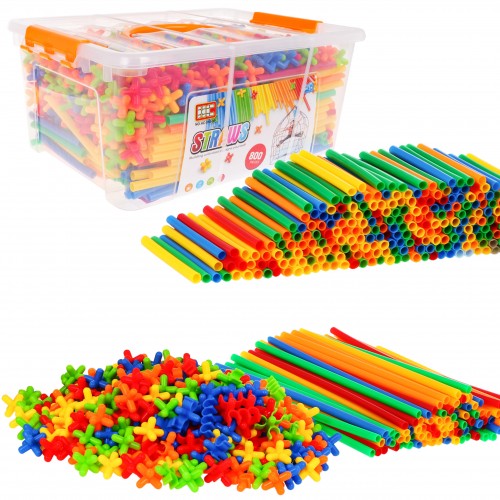 Słomki konstrukcyjne dla dzieci 3+ w Walizce z rączką Budowanie modeli 3D + Rurki Łączniki 800 el.