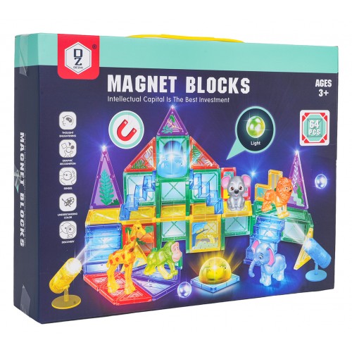 Zestaw Klocków Magnetycznych 3D ZOO 64el.