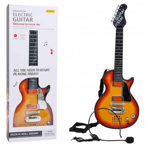 Elektryczna Gitara dla dzieci 3+ pomarańcz + Słuchawki z mikrofonem + Dźwięki Światła