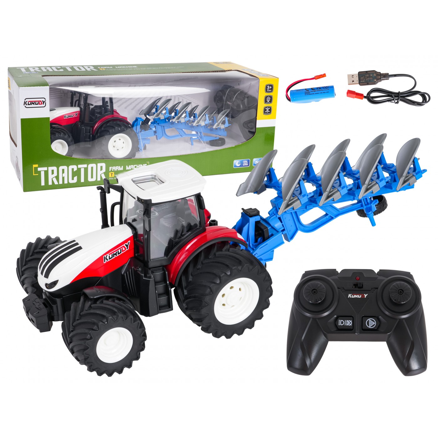 Traktor Czerwony R/C Z Pługiem 1:24