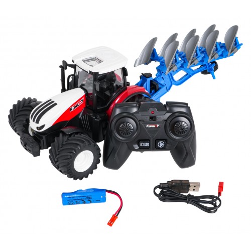 Traktor Czerwony R/C Z Pługiem 1:24