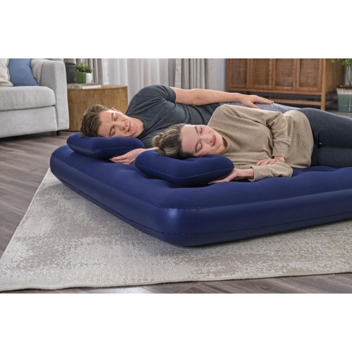 Dmuchany Materac do spania Queen 2-osobowy flokowany BESTWAY 203x152x22cm + Pompka + 2 Poduszki