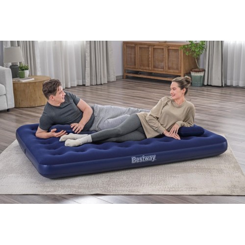 Dmuchany Materac do spania Queen 2-osobowy flokowany BESTWAY 203x152x22cm + Pompka + 2 Poduszki