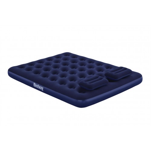 Dmuchany Materac do spania Queen 2-osobowy flokowany BESTWAY 203x152x22cm + Pompka + 2 Poduszki