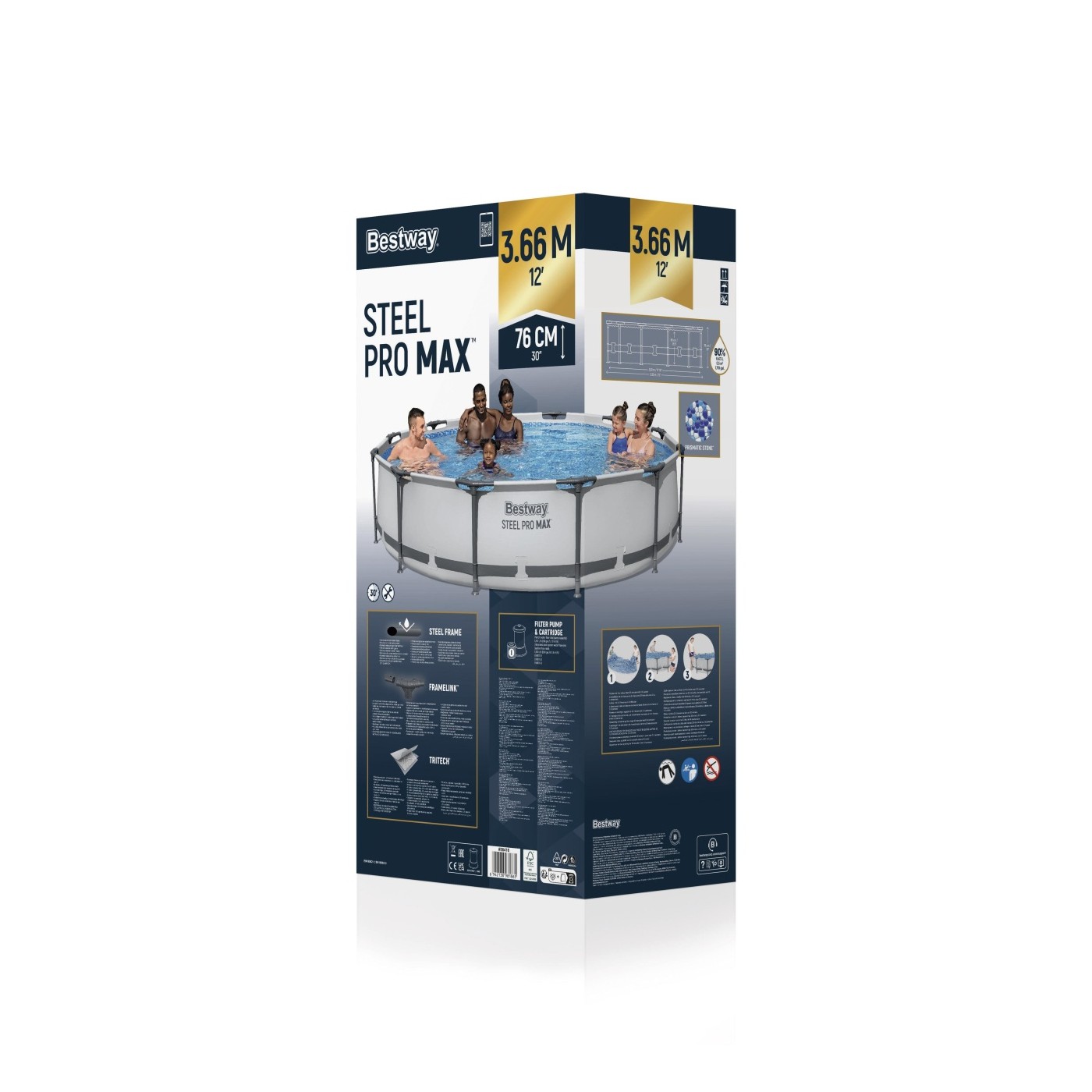 Basen Stelażowy Steel Pro MAX 366x76 Okrągły 12FT BESTWAY 3w1 + Pompa Filtr
