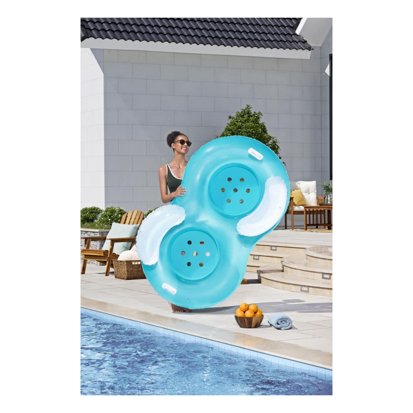 Dmuchany Fotel Materac do pływania dla 2 osób BESTWAY 188x117cm + Oparcia + Uchwyty