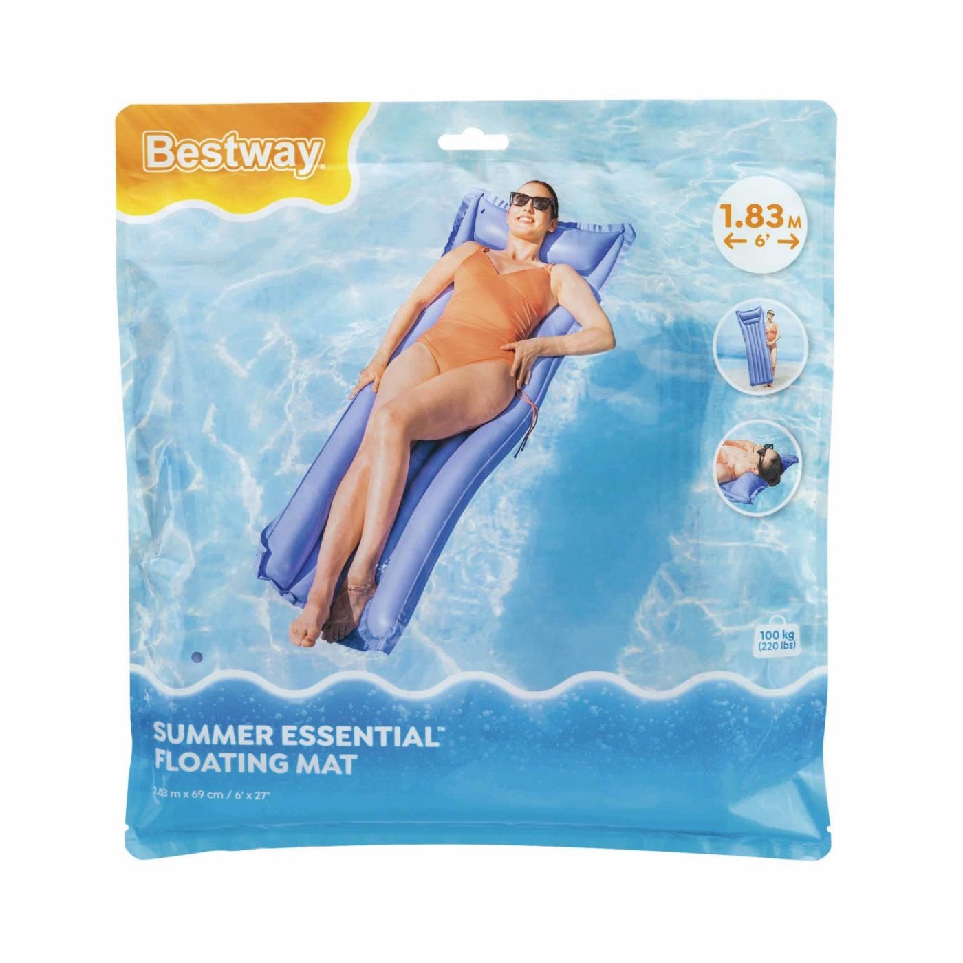 Dmuchany Materac do pływania Fioletowy BESTWAY 183x69cm + Poduszka