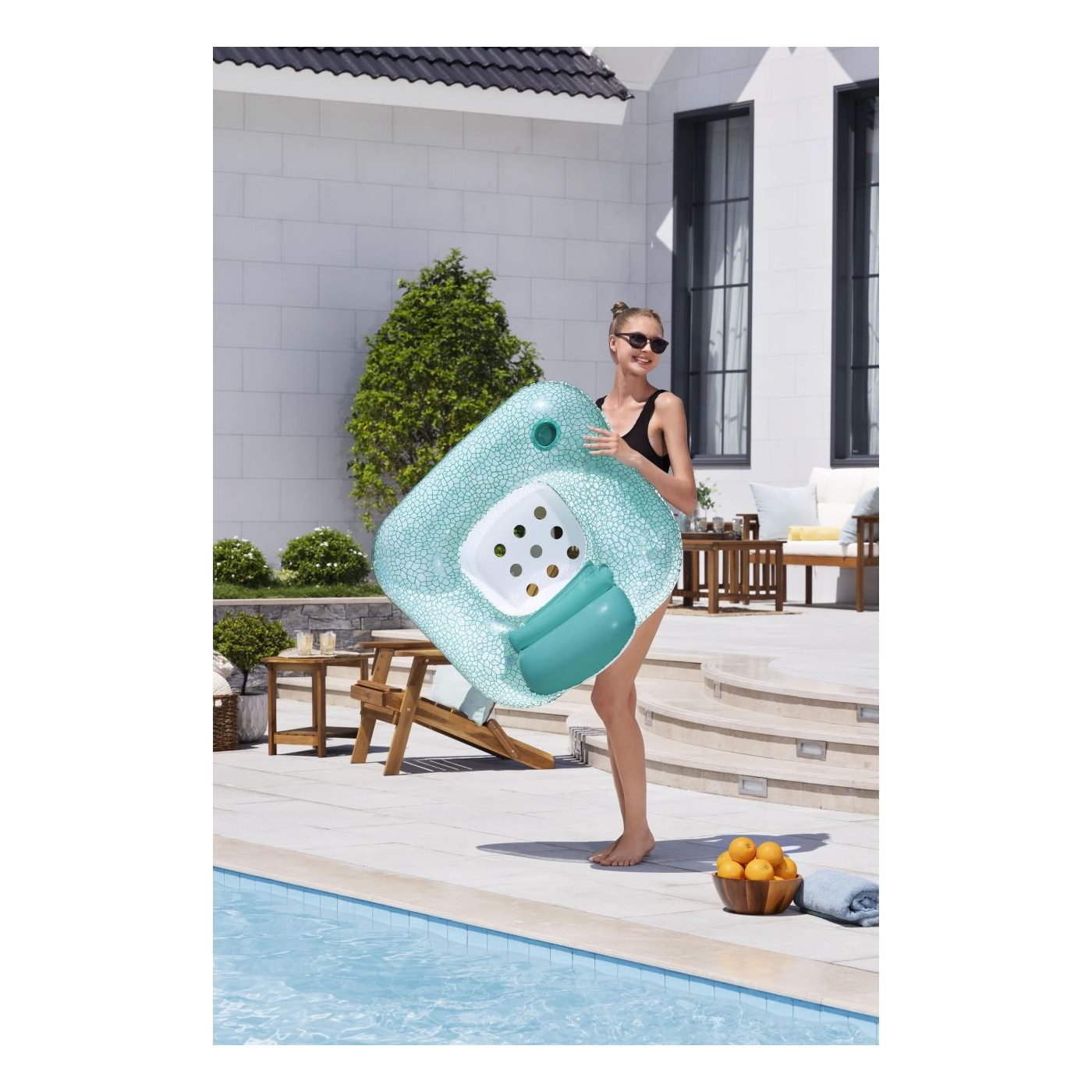 Dmuchany Fotel z poduszką Koło do pływania BESTWAY + Zestaw naprawczy