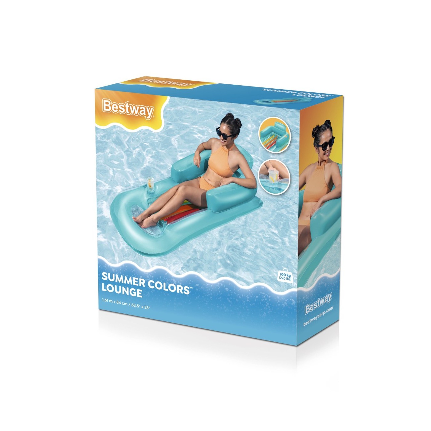 Dmuchany Materac do pływania Leżak Niebieski BESTWAY 161x84cm + Oparcie