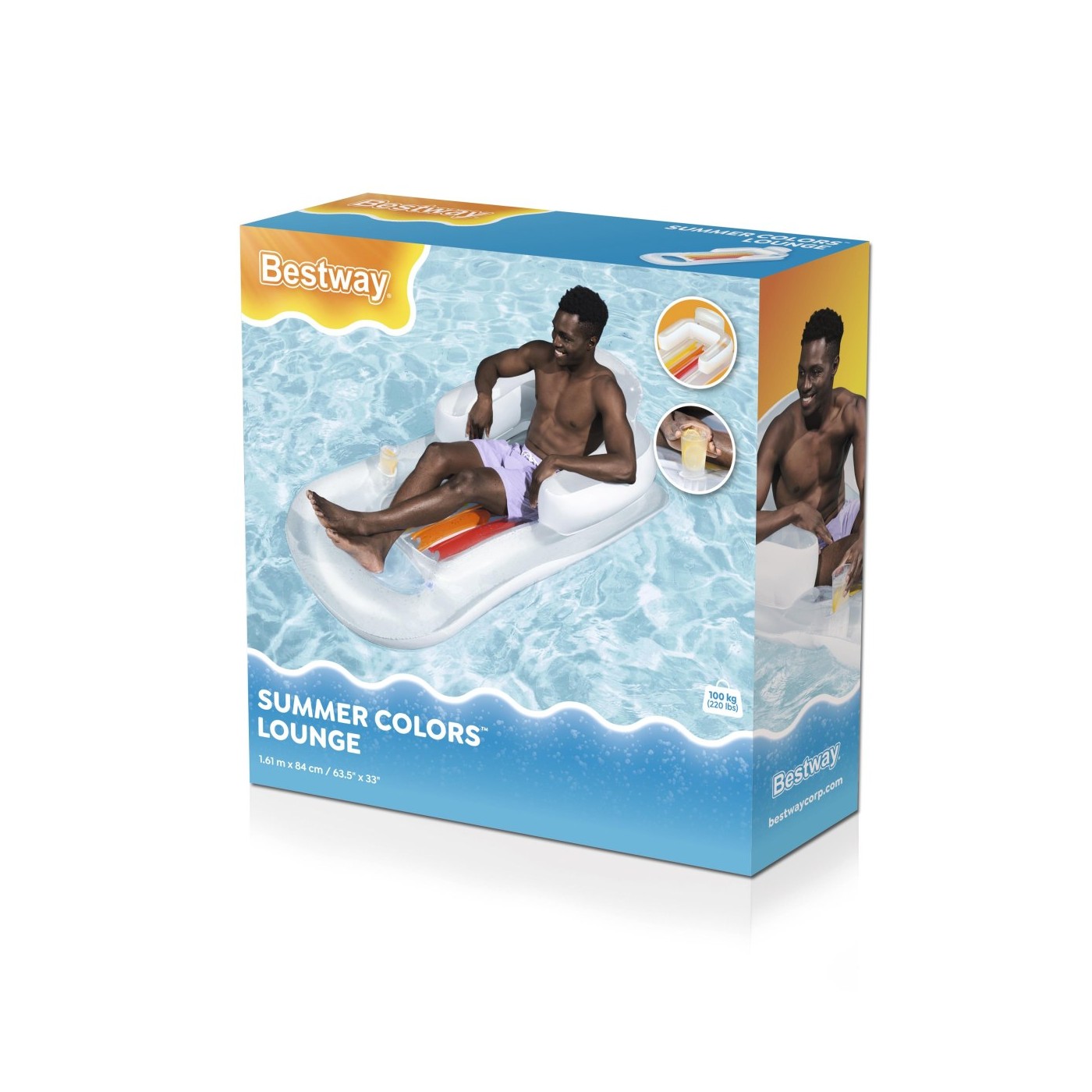 Dmuchany Materac do pływania Leżak Biały BESTWAY 161x84cm + Oparcie